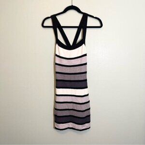 2B Bebe Womens Striped Square Neck Sleeveless Cross Back Dress Black White Large